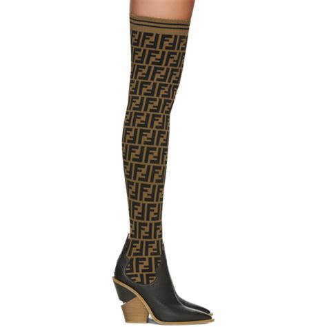 fendi block heel sock over the knee boots|Fendi Leather Over.